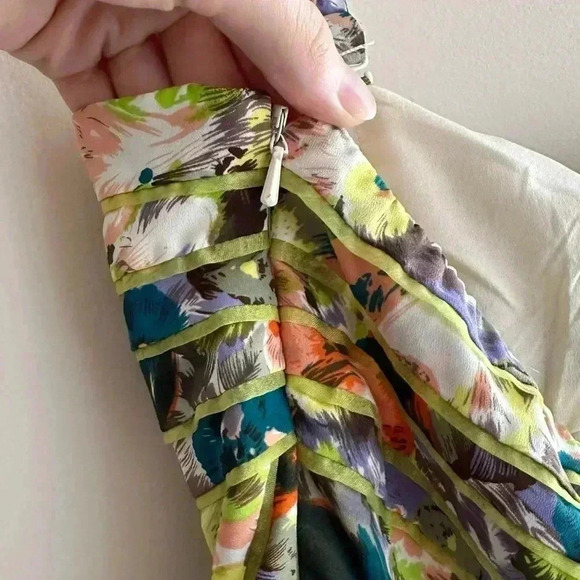 Minuet Floral Sweetheart Fit and Flare Dress, Blue/Green/Purple, Size Medium - Picture 15 of 16